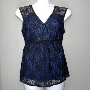 Y2K Black Lace Blue Top Size L XL Dark Romantic Babydoll Whimsigoth Going Out